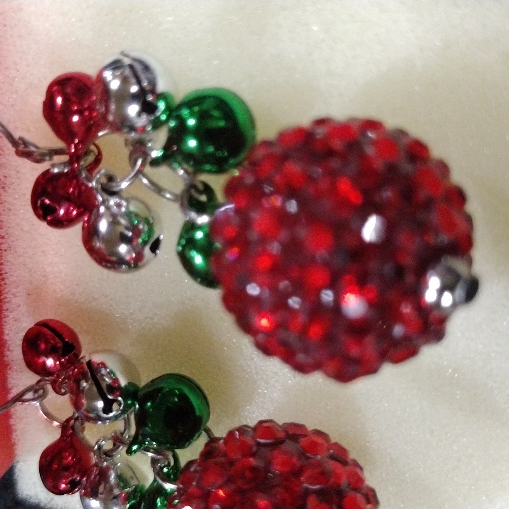 Festive Tiny Bells W/Big Red Ball Earrings- TurnUP Volume- Hear The Sweet Jingle - Picture 3 of 5